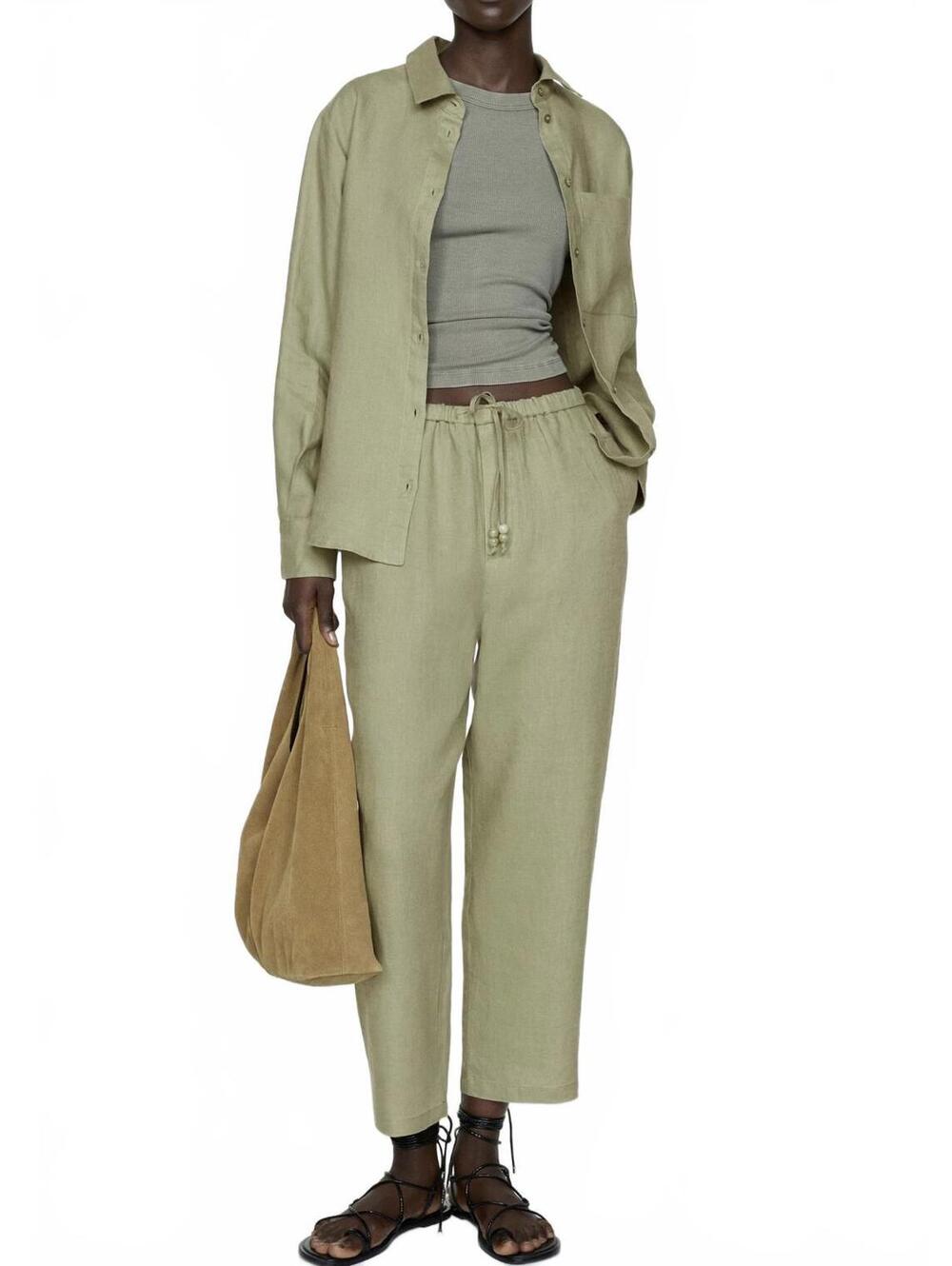 Mango 100% Linen Pants Green NWT Size Small
